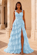 Valeria Lace Tiered Corset Prom Gown