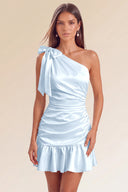 Eve One-Shoulder Bow Satin Mini Dress