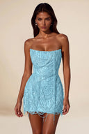 Aurora Beaded Fringe Strapless Corset Mini Party Dress