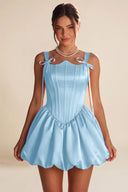 Marigold Satin Bow Strap Corset Mini Party Dress