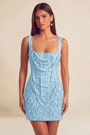 Valeria Square Neck Beaded Lace Mini Dress