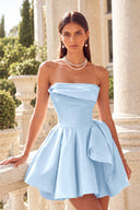 Marigold Strapless Satin Mini Homecoming Dress