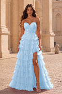 Cassiopeia Strapless Tiered Chiffon Prom Dress