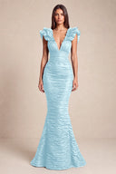 Cleopatra Deep V-Neck Ruched Mermaid Evening Gowns