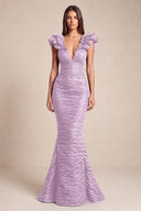 Cleopatra Deep V-Neck Ruched Mermaid Evening Gowns