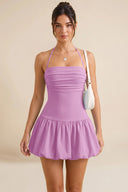 Hattie Halter Ruched Bubble Hem Mini Dress