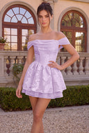 Elowen Floral Jacquard Off Shoulder Mini Dress