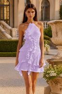 Calista Halter Pleated Ruffle Mini Dress