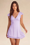 Valeria Lace Trim Flutter Sleeve Mini Dress