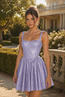 Elowen Glitter Square Neck Homecoming Mini Dress