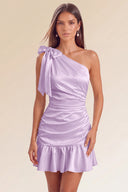 Eve One-Shoulder Bow Satin Mini Dress