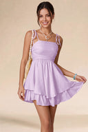 Valeria Tie Spaghetti Strap Tiered Mini Dress