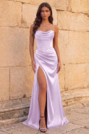 Elowen Satin Corset Slit Prom Dress