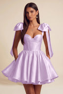 Isolde Satin Bow Corset Flared Mini Dress