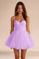 Seraphina Spaghetti Strap Ruched Tulle Mini Dress