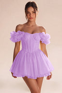 Melody Off Shoulder Ruffle Tulle Mini Dress