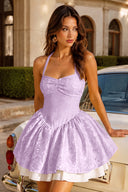Marigold Halter Jacquard Mini Party Dress