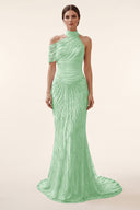 Lucinda High‑Neck Beaded Mermaid Gown