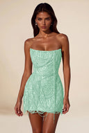 Aurora Beaded Fringe Strapless Corset Mini Party Dress