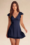 Valeria Lace Trim Flutter Sleeve Mini Dress