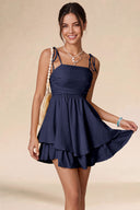 Valeria Tie Spaghetti Strap Tiered Mini Dress