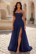 Rosalind Spaghetti Strap Floral Tulle Prom Gown
