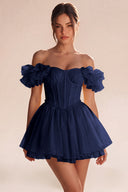 Melody Off Shoulder Ruffle Tulle Mini Dress