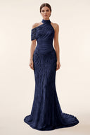 Lucinda High‑Neck Beaded Mermaid Gown