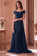 Elodie Mother of the Bride Off-Shoulder Beaded Chiffon Gown