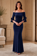 Graceful Off-Shoulder Velvet Mother-of-the-Bride Mermaid Gown