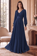 Evelyn V-Neck Long Sleeve Chiffon Mother of the Bride Dress