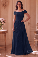 Elodie Mother of the Bride Off-Shoulder Beaded Chiffon Gown