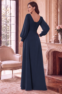 Evelyn V-Neck Long Sleeve Chiffon Mother of the Bride Dress