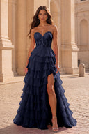 Cassiopeia Strapless Tiered Chiffon Prom Dress