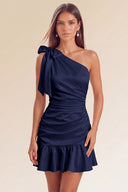 Eve One-Shoulder Bow Satin Mini Dress