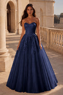 Liora Glitter Tulle Strapless Prom Gown
