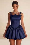 Marigold Satin Bow Strap Corset Mini Party Dress