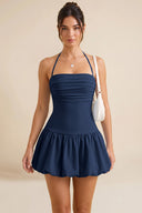 Hattie Halter Ruched Bubble Hem Mini Dress