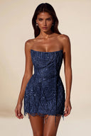 Aurora Beaded Fringe Strapless Corset Mini Party Dress