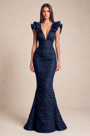 Cleopatra Deep V-Neck Ruched Mermaid Evening Gowns
