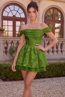 Elowen Floral Jacquard Off Shoulder Mini Dress