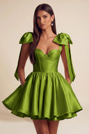 Isolde Satin Bow Corset Flared Mini Dress