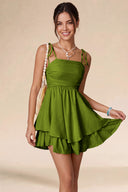 Valeria Tie Spaghetti Strap Tiered Mini Dress