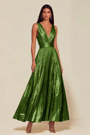 Athena Metallic Pleated Open Back Evening Maxi Dress