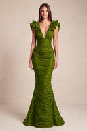 Cleopatra Deep V-Neck Ruched Mermaid Evening Gowns