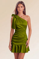 Eve One-Shoulder Bow Satin Mini Dress