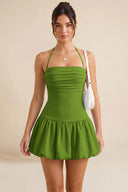 Hattie Halter Ruched Bubble Hem Mini Dress