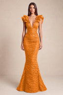 Cleopatra Deep V-Neck Ruched Mermaid Evening Gowns