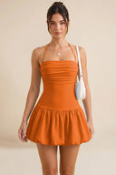 Hattie Halter Ruched Bubble Hem Mini Dress