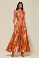 Athena Metallic Pleated Open Back Evening Maxi Dress